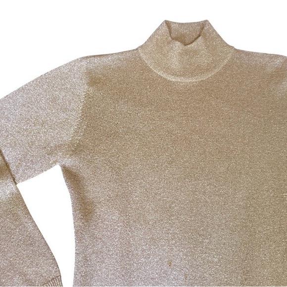 1990’s Caché Gold Lurex Turtleneck Pullover Sweater, Medium - Picture 2 of 6